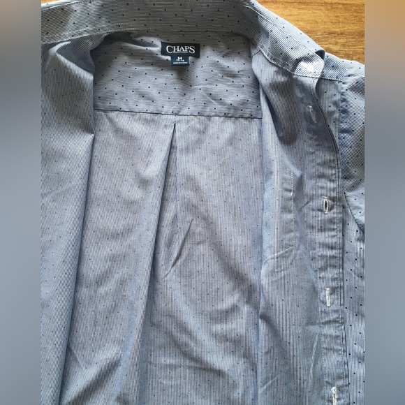 Blue Chaps Cotton  Long Sleeve Button Down small lines and dots - Picture 5 of 9